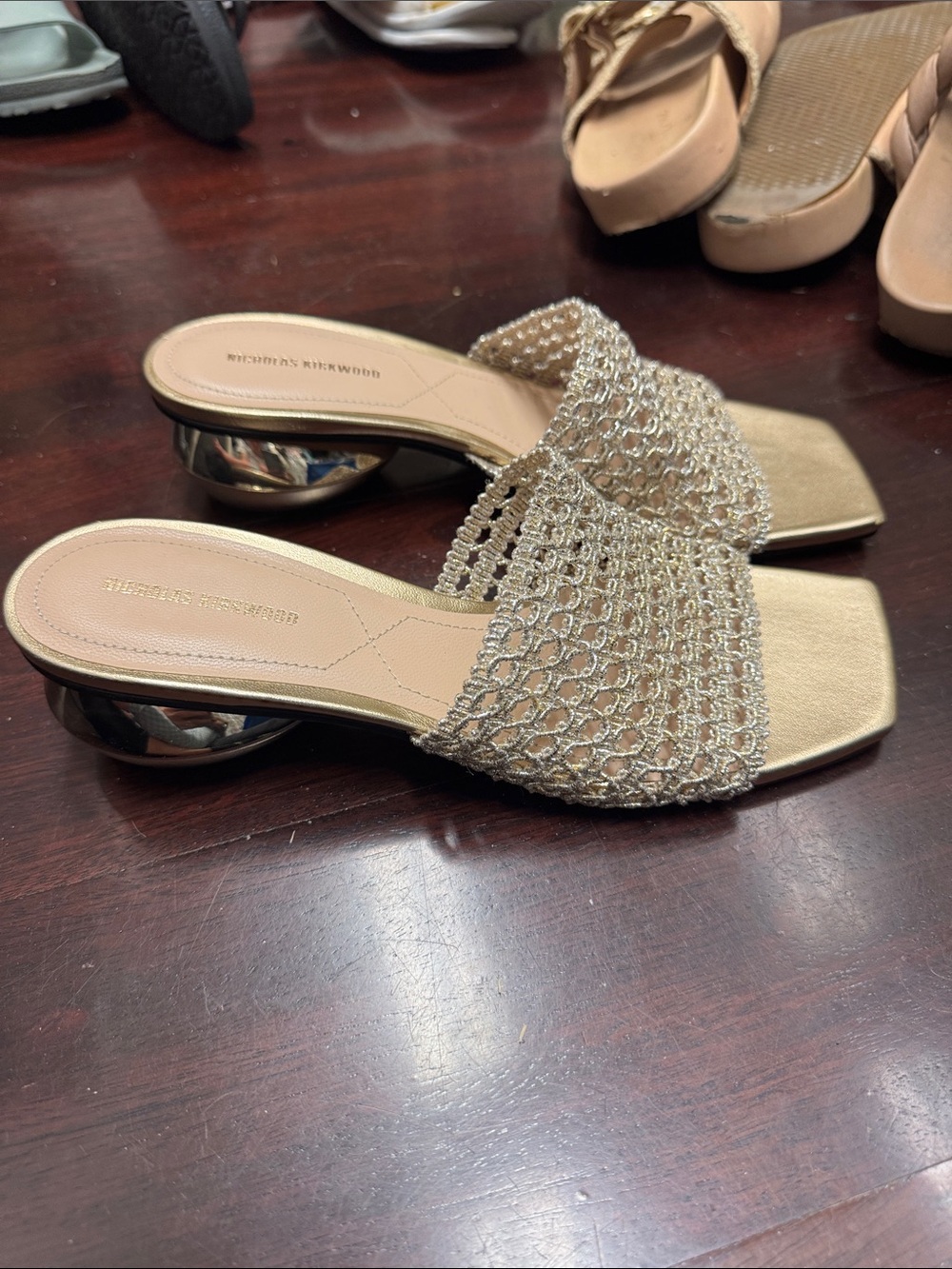 Nicholas Kirkwood Gold Beaded Slide Mules